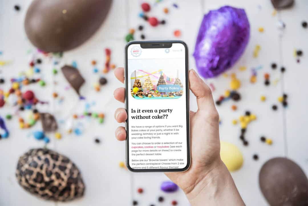 A smarphone displaying a blog post on the Big Bakes Bakery website