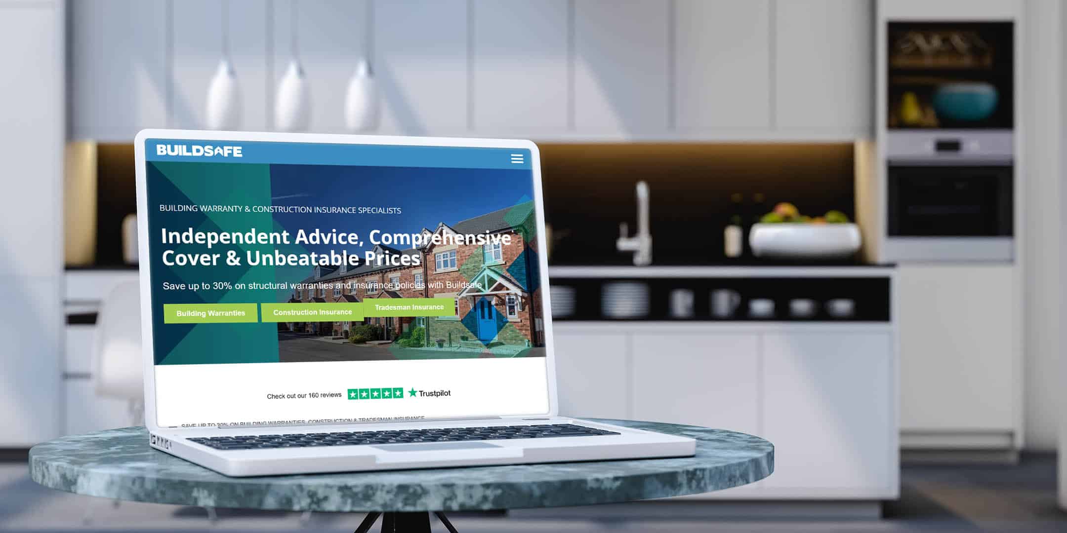 A laptop showing the Buildsafe homepage