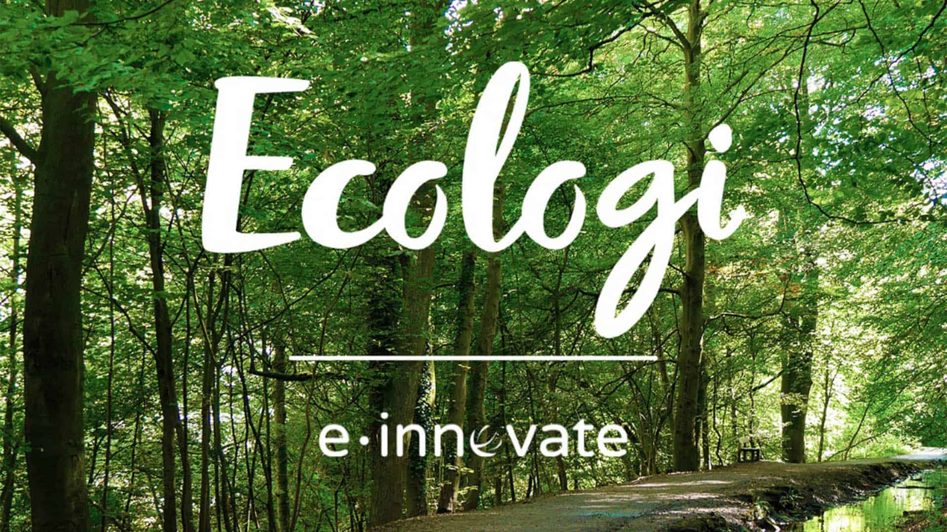 The word Ecologi superimposed above the E-Innovate logo anad a backdrop of a wooded area