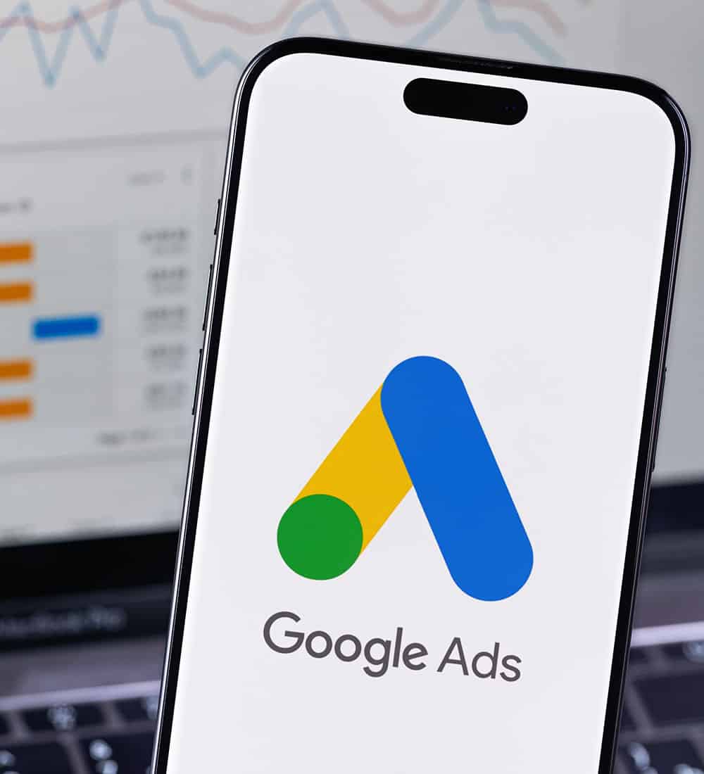 A smartphone displaying the Google Ads logo