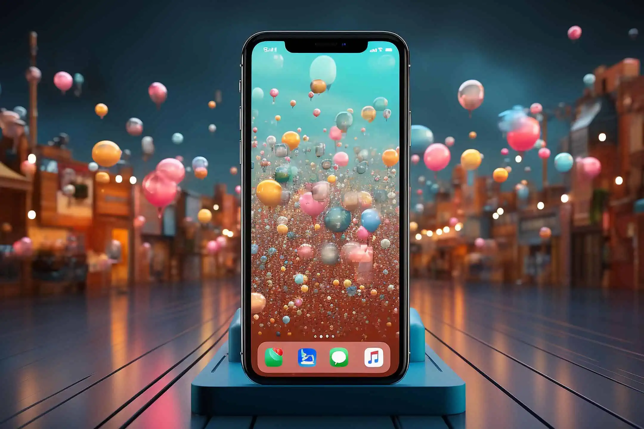 A smartphone screen showing hundreds of colourful balloons