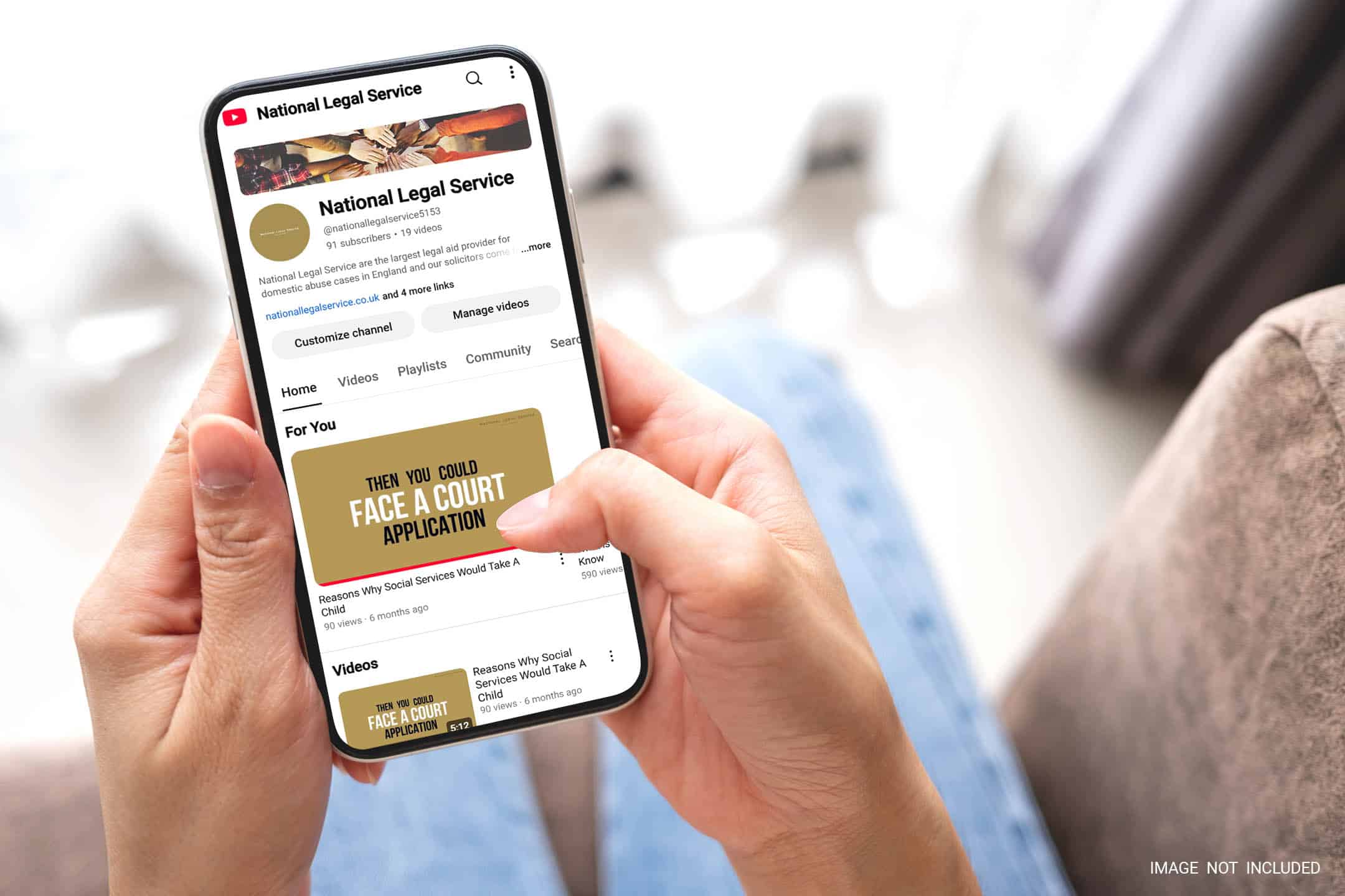A smartphone user browsing the National Legal Service YouTube channel