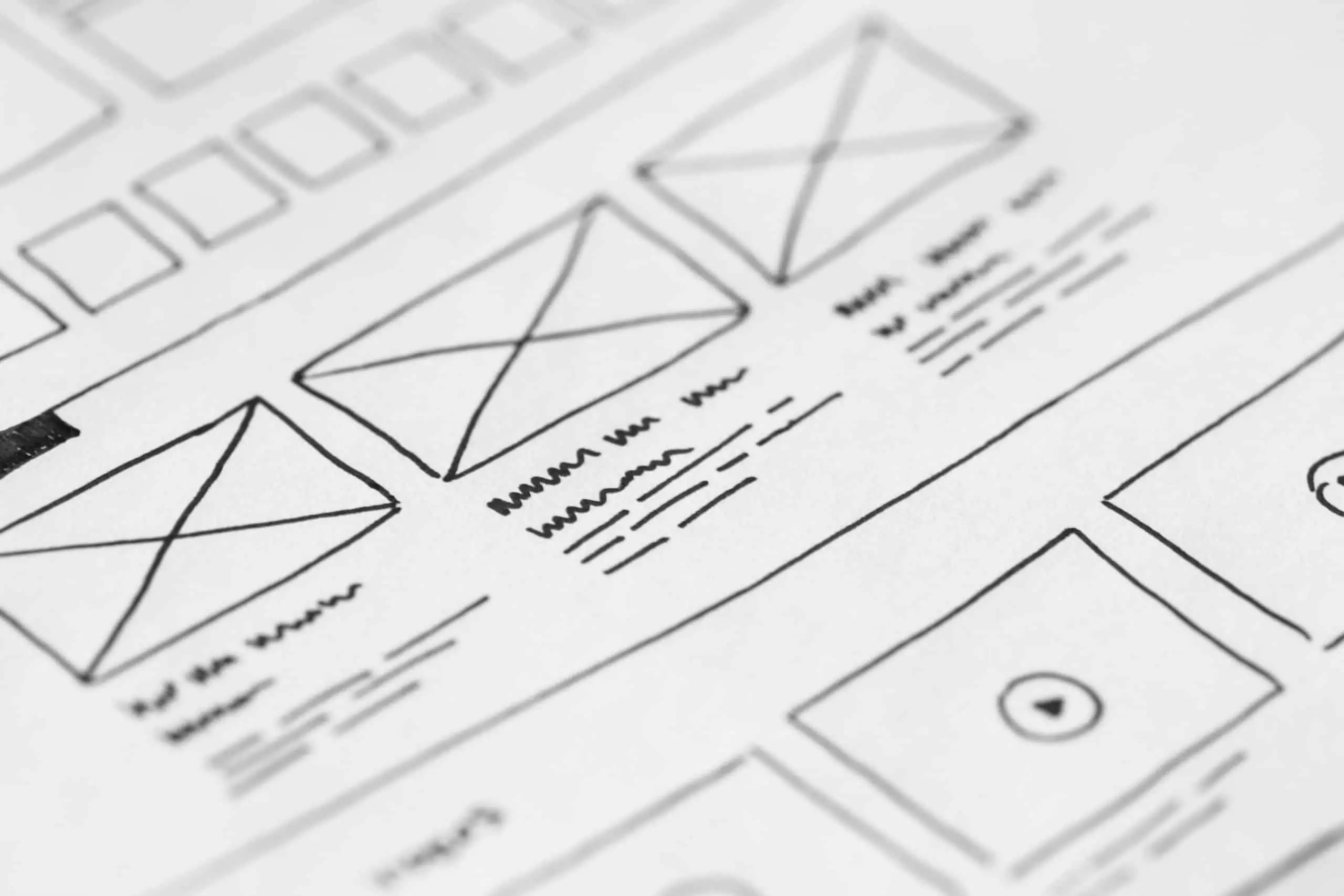 A hand drawn website wireframe