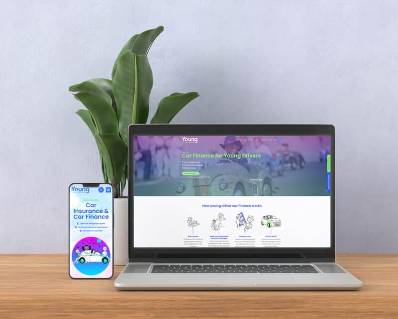 A smartphone and laptop displahing pages from the Young Car Driver website