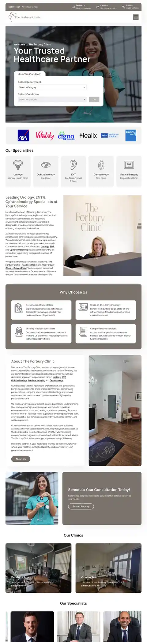 The Forbury Clinic homepage, designed and built by E-Innovate